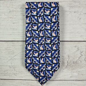 GIAN MARCO VENTURI 100% Silk Necktie Geometric Design Blue VINTAGE